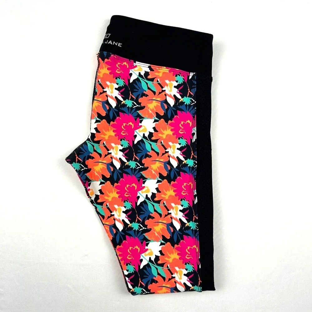 Lorna Jane LJ Black Tropical Floral Mesh Panel Activewear Leggings Small‎ 136745